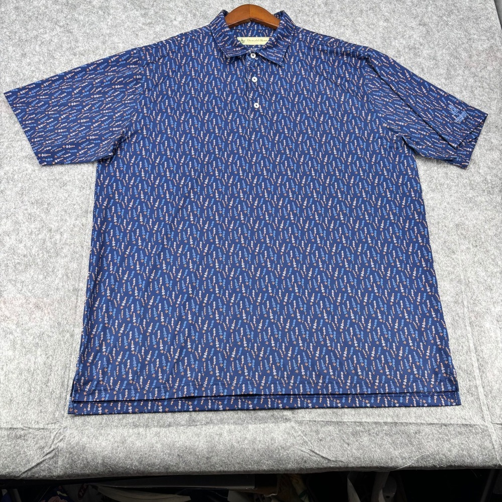 Donald Ross Mens XL  Blue Lavender Print Mid Pines Golf Performance Polo Shirt